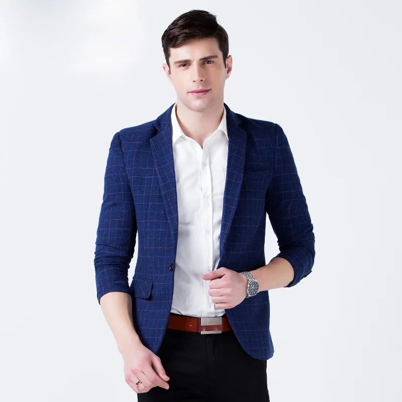 Autumn Plaid Men's Blazer Fashion Suit Jacket Men Slim Fit Masculine