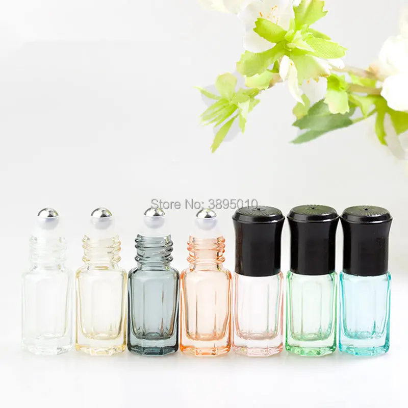 

3ml Octagonal Thick Glass Roll On Essential Oil Empty Perfume Bottle With black Lid F404