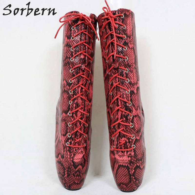 Sorbern Red Python Ankle Boots Women Ballet Stilettos High Heels Zipper Drag Queen Shoes Art Performance Pole Dance Heels Custom