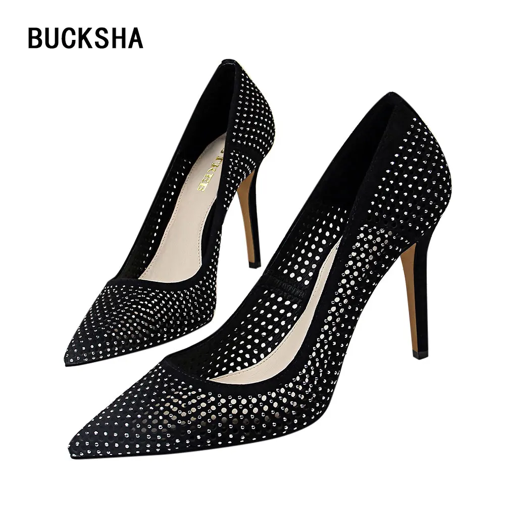 

BUCKSHA 9.5cm High Heel shoes for Women Hollow Stiletto Pointed Toe Pumps Ladies High Heeled Woman Casual Shoes Large Size 43