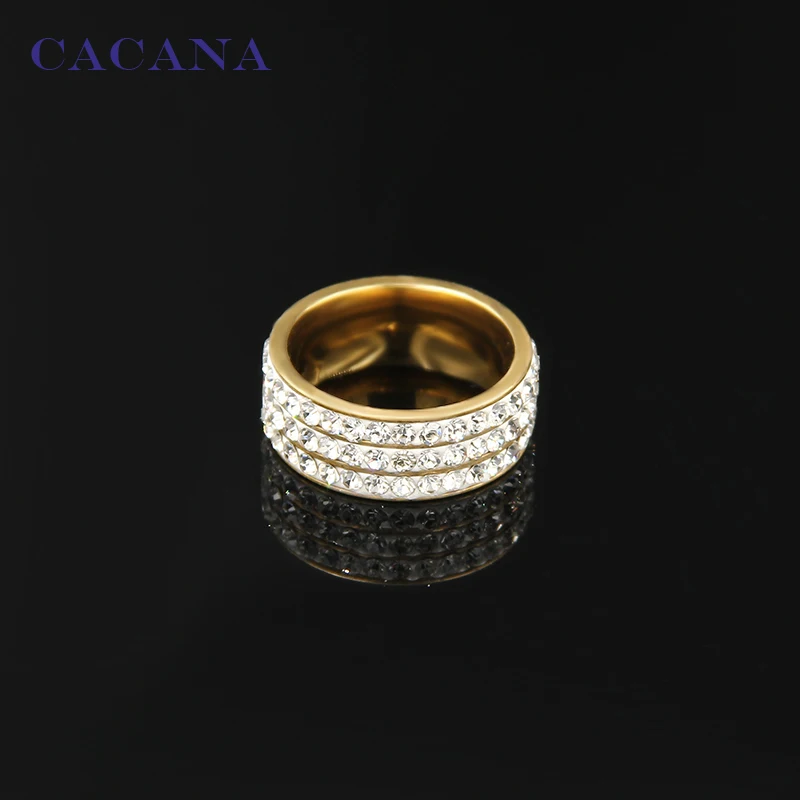 CACANA Stainless Steel Rings For Women 3 Row CZ Personalized Custom Fashion Jewelry Wholesale NO.R160