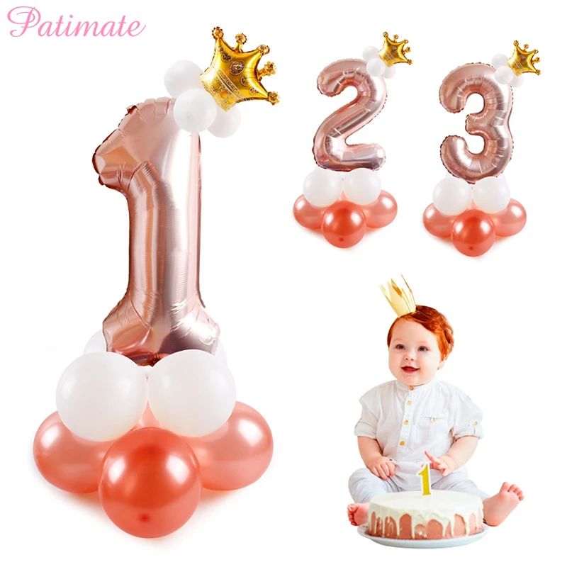 

PATIMATE 17Pcs Number Air Balloon Birthday Party Decorations Kids Rose Gold Foil Ballon Figures Balls Baby Shower