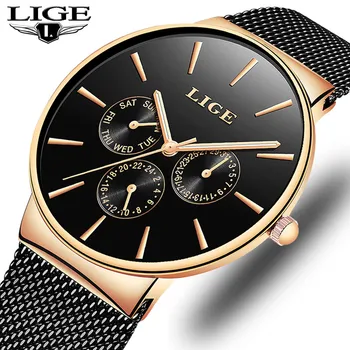 

LIGE Fashion Mens Watches Male Top Brand Luxury Waterproof Sport Watch Mens Ultra-Thin Mesh Steel Quartz Clock Relogio Masculino
