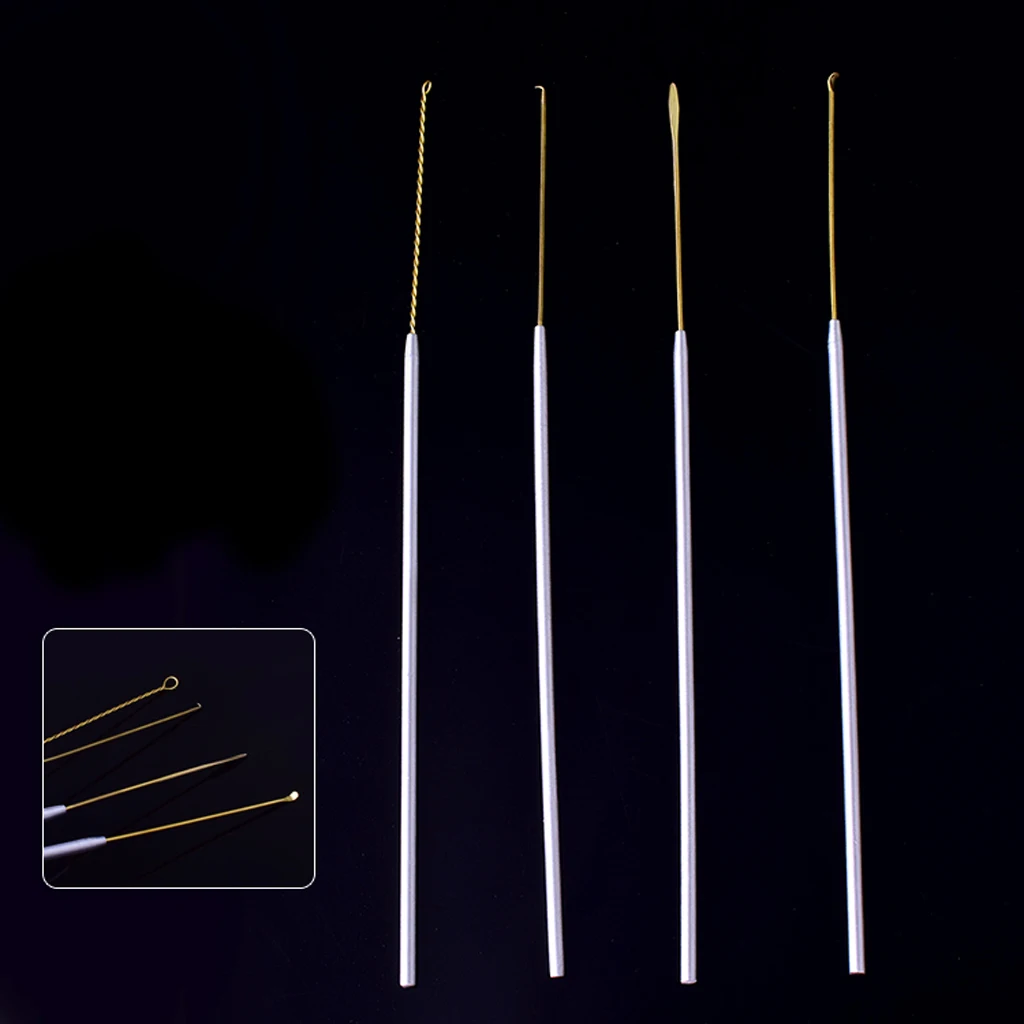 Set of 4pcs Copper Stainless Steel Ear Wax Pick Curette Earwax Removal Picker Earpick Cleaner Tool Kit For Kids Adults Home 4