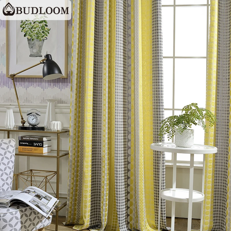 

Modern style polka jacquard curtains for living room double-sided luxury dot curtains for bedroom yellow window drapes