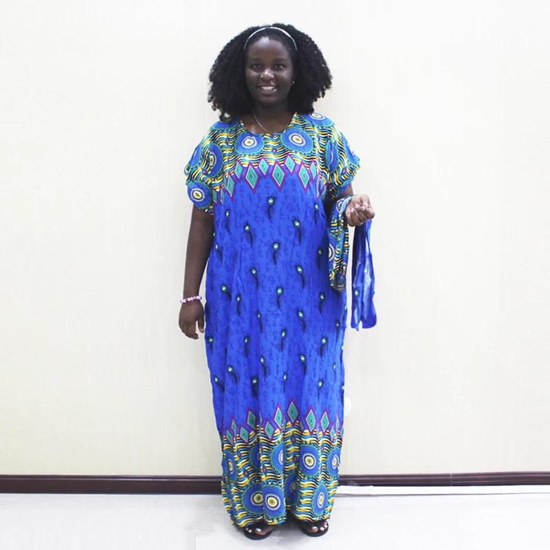 african robe Elegant Casual Cotton Traditional Dashiki Print Short Sleeve Long Dress With Scarf African Dresses For Women Plus Size african suit