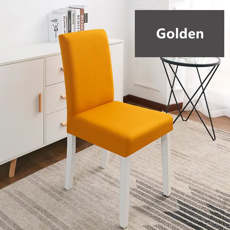 20 Color Solid Color Chair Cover Spandex Stretch Elastic Slipcovers Chair Covers For Dining Room Kitchen Wedding Banquet Hotel - Цвет: Golden