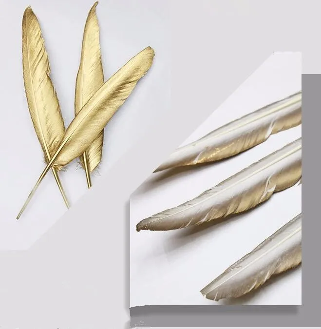 

5pcs/lot Double Side Gold Color Goose Feathers 4-6inches/10-15cm Beautiful Duck Plume For DIY Decoration