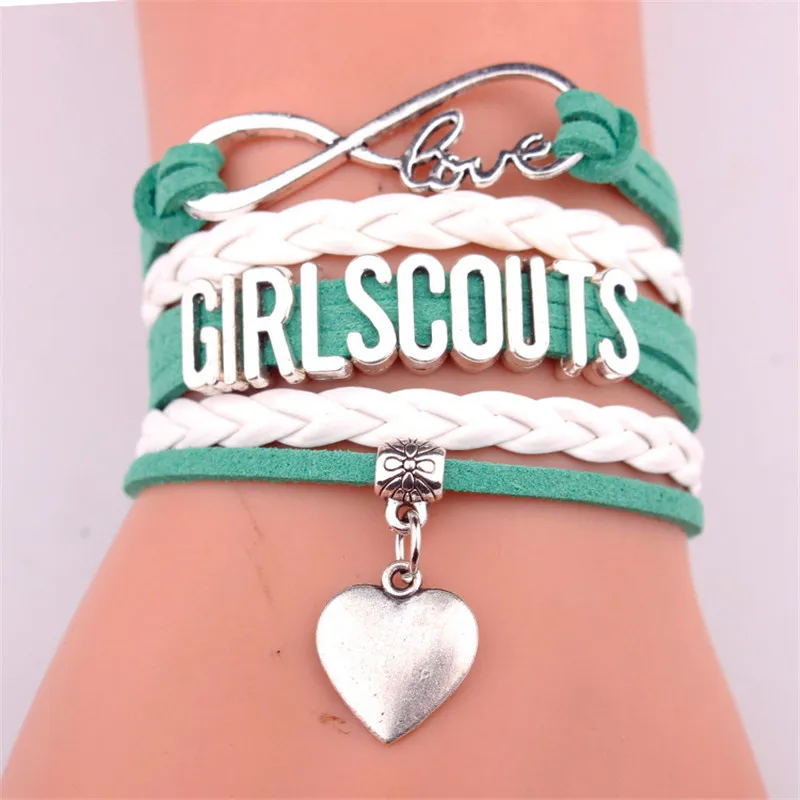 GVUSMIL(10PCS/lot) Infinity Love Girl Scouts Bracelet Heart Charm GS Leader Girl Wrap Bracelets