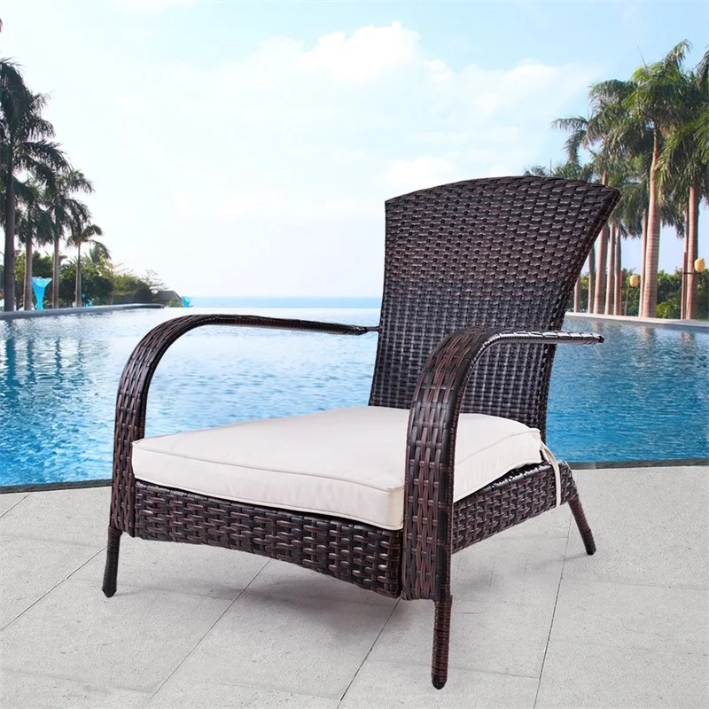 

Outdoor Wicker Rattan Porch Deck Adirondack Chair With Cushion Patio Furniture HW57255