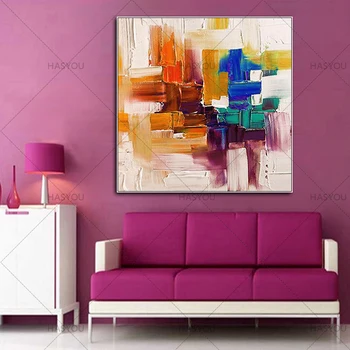 

HASYOU Mix color Abstract painting Orange white and blue painting handpainted canvas art for room wall decor