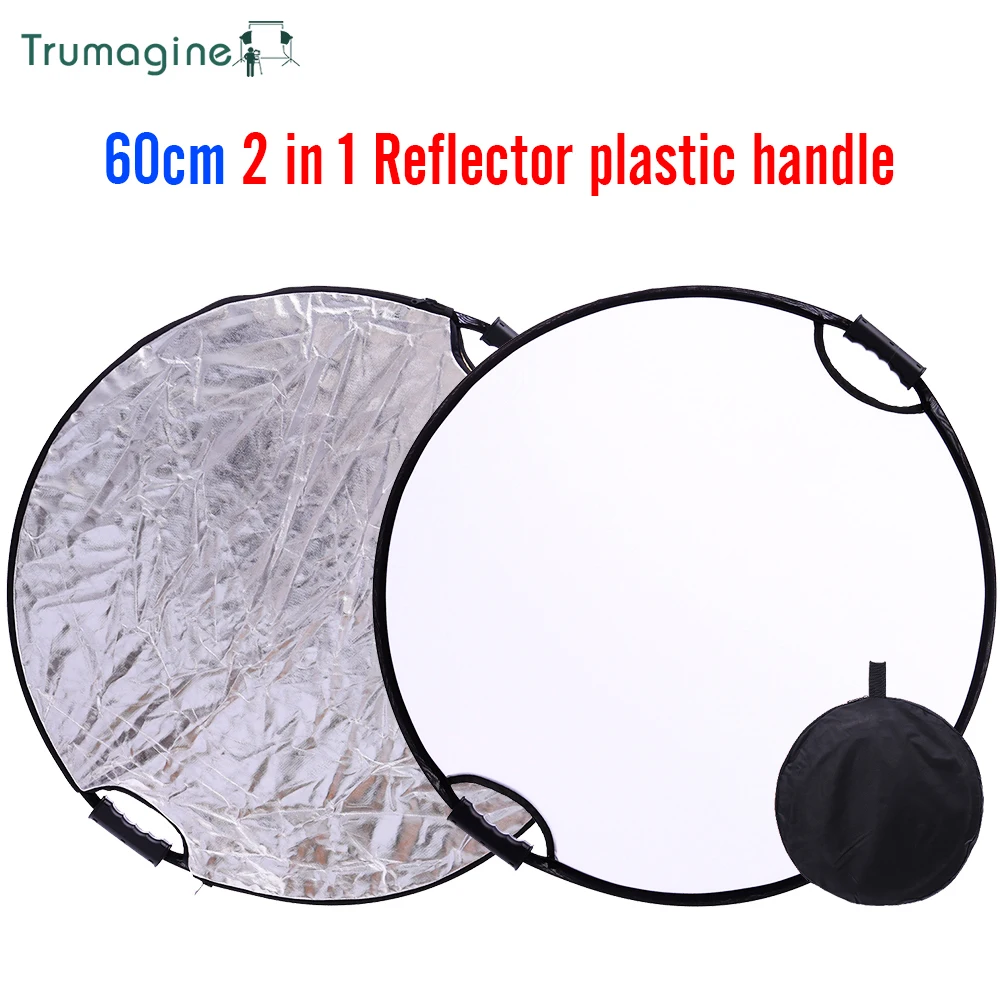 

60CM 24'' Silver/White Portable Collapsible Light Round Reflector For Photography Studio Accessories With Handle Bar Free Ship