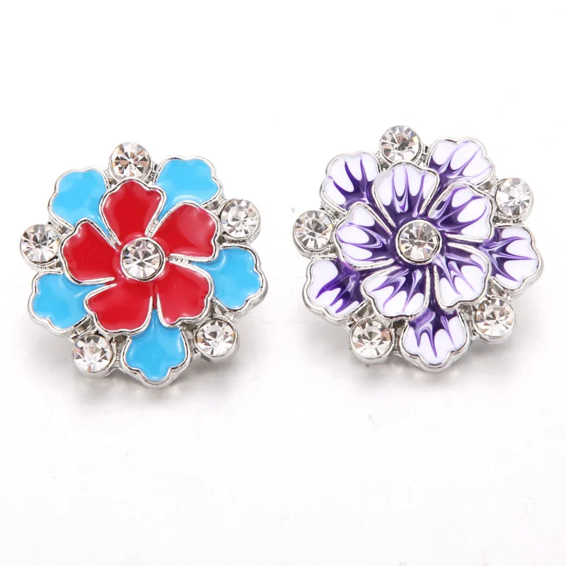 10pcs/lot Wholesale 18mm Snap Jewelry Flower Charm Rhinestone Metal