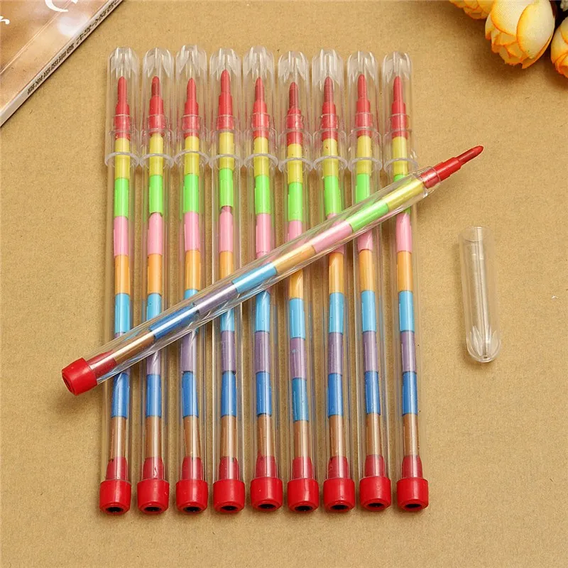 10pcs/set Pop up Crayons Stacker Pencils Drawing Crayon Graffiti Pen