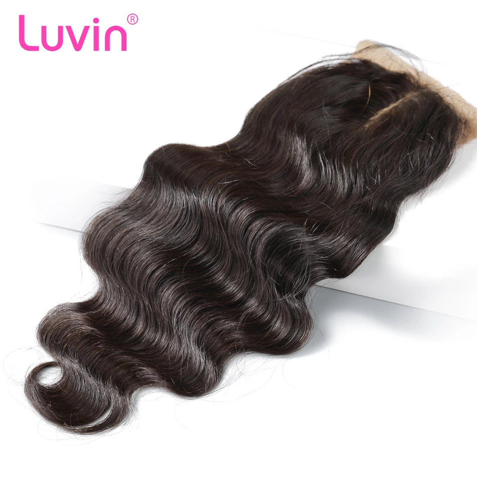 Luvin бразильские шелковые основа закрытие тела волна Remy человеческие волосы закрытие средняя часть отбеленные узлы с детскими волосами