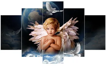 

5Panel Canvas Art Wall Hanging Modular Painting Angel Wing Universe Modern Pictures Posters Printed Home Decor Unframed
