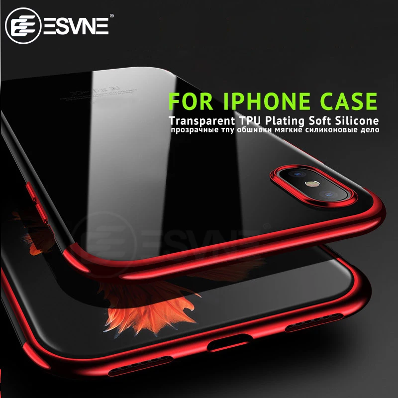 

ESVNE TPU Plating Ultra Thin Case for iphone 6 8 7 X Case Soft Silicone for iphone 6s 8 7 Plus Luxury Transparent Cove cases