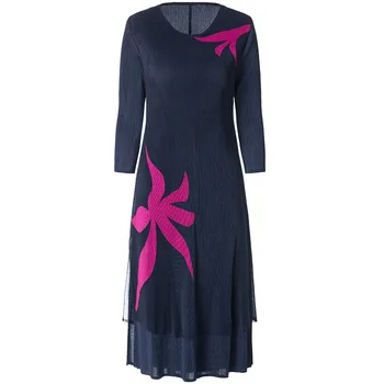 

Spring New Casual Plus Size Women Dresses Patchwork Print Female Fake Two-Piece Long Sleeves