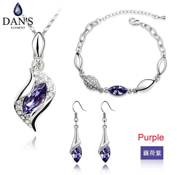 

DAN'S Real Austria Crystals White Gold Color Fashion necklace earrings jewelry sets for women New Colors 90935Purple