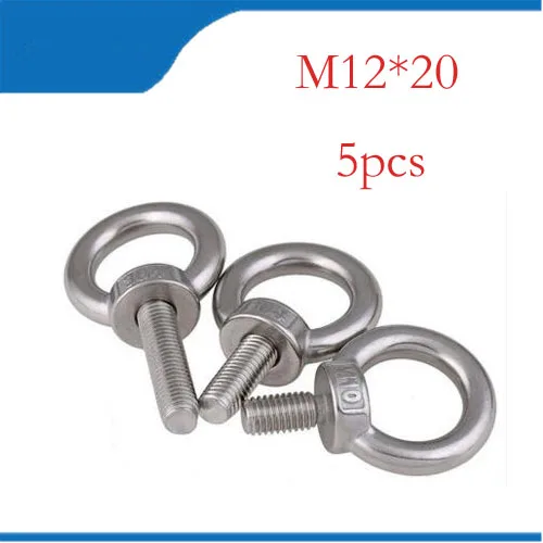 

M12*20 304 Stainless Steel Lifting Eye Bolts Round Ring Hook Bolt 5pcs