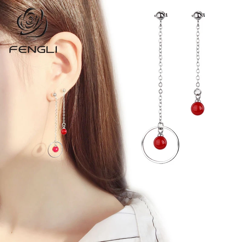 

Red Bell Simple Earring High Quality Tassel Chain Valentines Gift Gifts Drop Earring Geometric Long Earring Asymmetry Jewelry