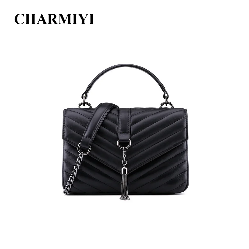 CHARMIYI العلامة التجارية 2018 جلد طبيعي النساء السود حقيبة ساع عالية الجودة السيدات حقائب كتف شرابة الإناث أعلى مقبض حقيبة CHARMIYI العلامة التجارية 2018 جلد طبيعي النساء السود حقيبة ساع عالية الجودة السيدات حقائب كتف شرابة الإناث أعلى مقبض حقيبة