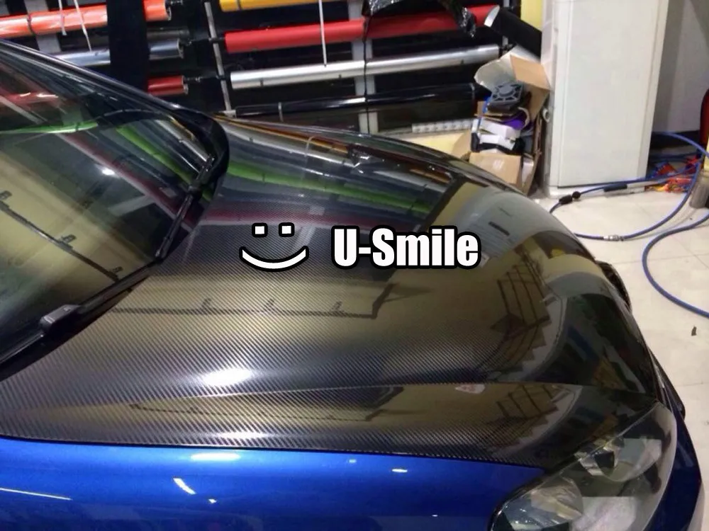 Premium High Glossy Black 5D Carbon Fiber Vinyl Car Wrap Sticker Bubble