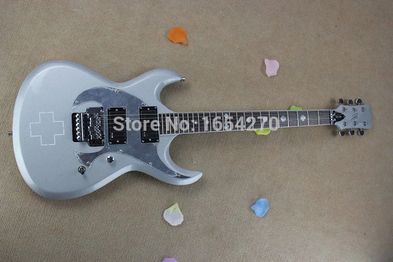 

Free Shipping HOT Wholesale High quality Custom Shop EMG pick-up ES LTD RZK-600 Silver Gray Jazz Electric Guitar 150604