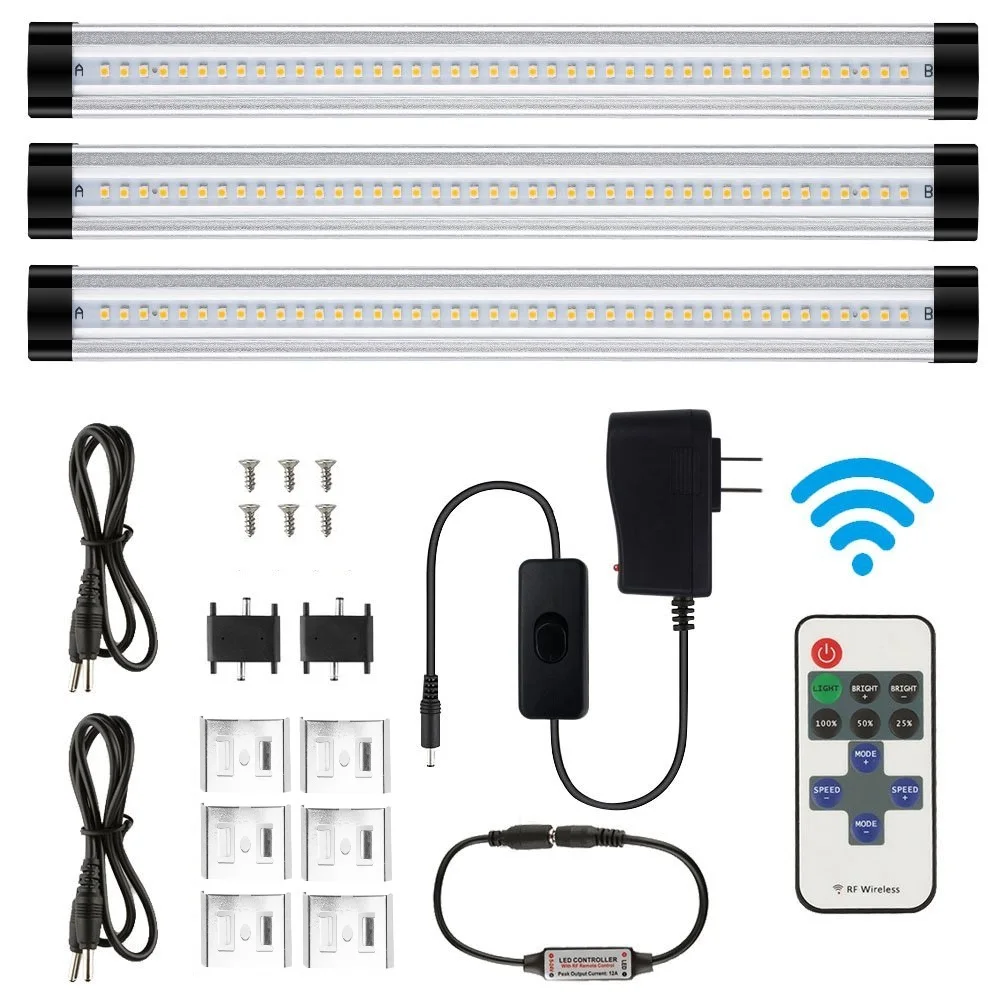 

LED Under Cabinet Light 3PCS 30CM Remote Control Dimmable Kitchen Lights Wardrobe Bar lamp Rigid Strip lamps home Decoration