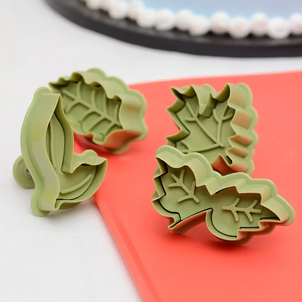 

4PCS/SET Leaf Shape Spring Plastic Cake Tool Fondant Cake Decorating Sugarcraft Tools Biscuit Cookie Cutters Plunger