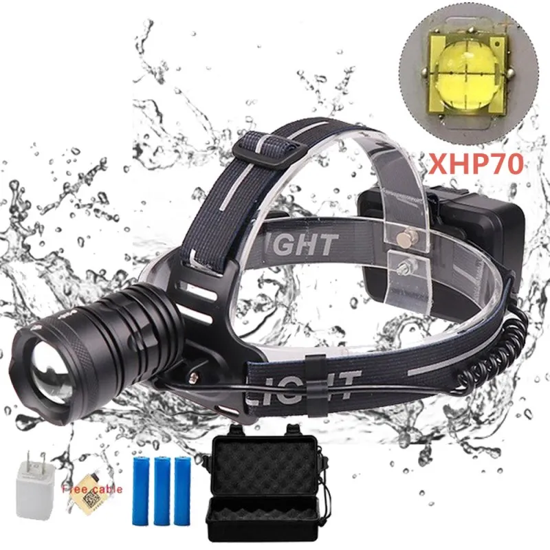 

40000 Lumen LED XHP70 3Modes Headlight LED Head Light Headlamp Head Flashlight Torch for Camping Using by 3*18650 Battery