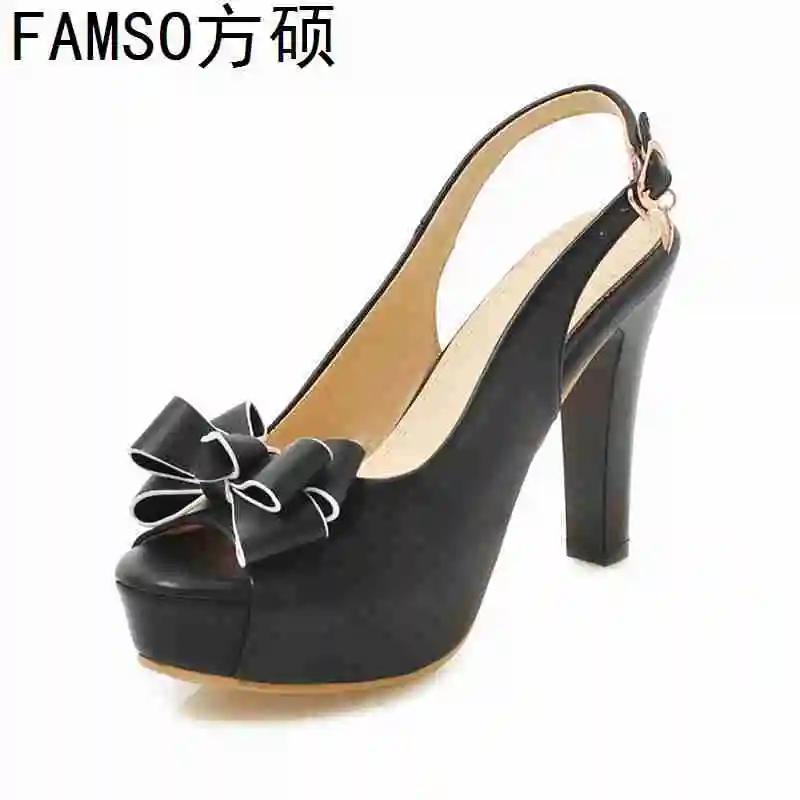 

FAMSO 2019 New Arrival Women Sandals Shoes Black Size 34-43 Peep toe Flowers Slingbacks High Heels Platforms Sandals For Lady
