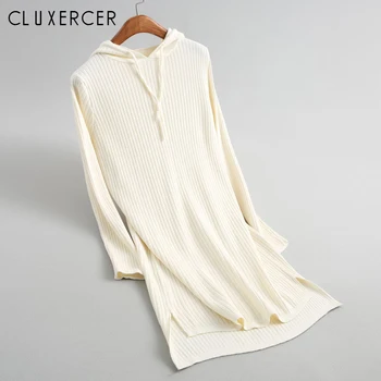 

2018 New Korea Style Hooded Long Sleeve Sweater Dress Women Jumper Knitted Pullover Famale Dress Casual Loose Fall Mini Dress
