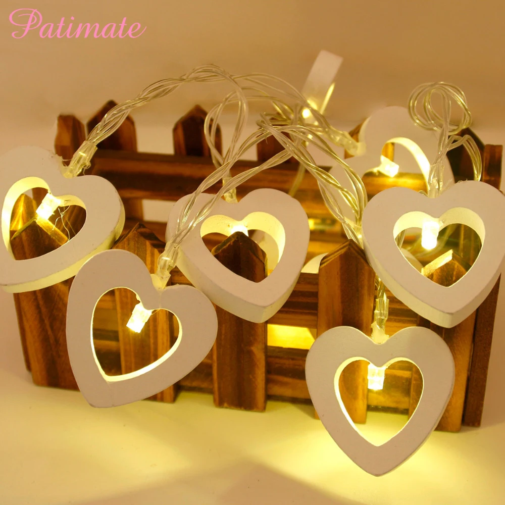 

PATIMATE 10 LED Wooden Heart Shape String Fairy Lights Wedding Event Party Decoration Romantic Valentine's Day Home Decoration