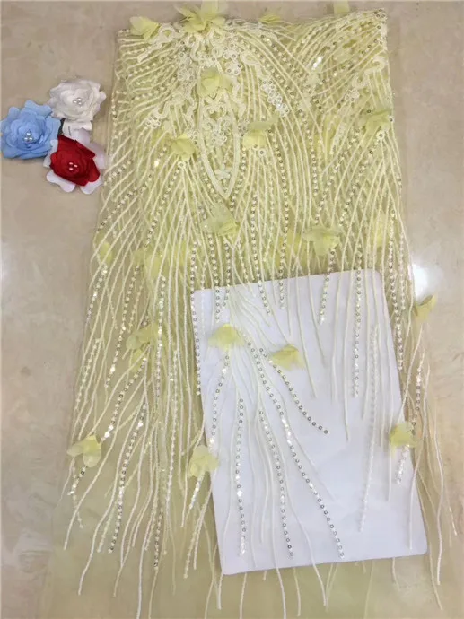 

Gold Lace African Lace Fabric 2019 High Quality Lace With beads Nigerian Guipure Lace Fabric Wedding 5yards French yellow(FJ-419