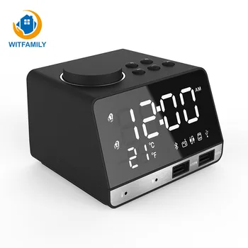 

Bluetooth FM Radio desktop Clock Speaker Digital Alarm Clock Temperature 2 USB Ports LED Display Snooze Table mini Clock