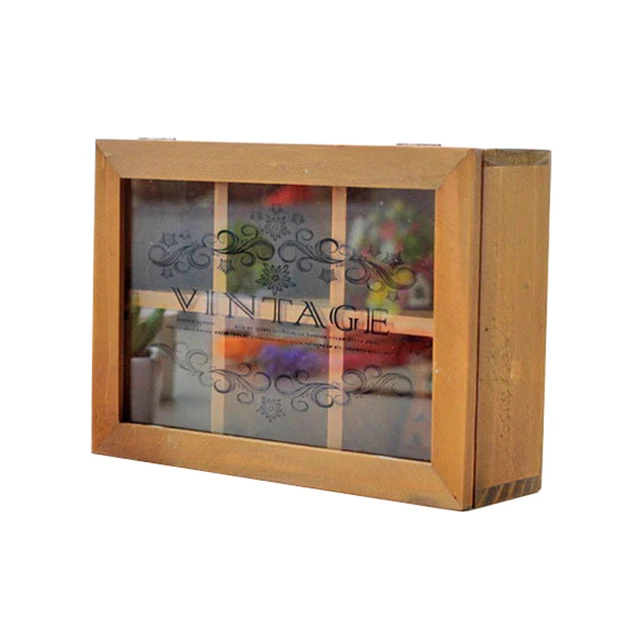 Cheap Vintage Wooden Box Glass Cover Large Wooden Storage Cabinet 6 Lattice Kitchen Bathroom Decoration Box holder Home Organizer