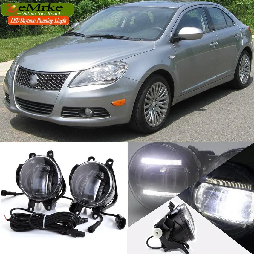 eeMrke Car Styling DRL 2in1 Brighter LED Fog Light Lamp With Q5 Lens Daytime Running Lights For Suzuki kizashi 2011-2014