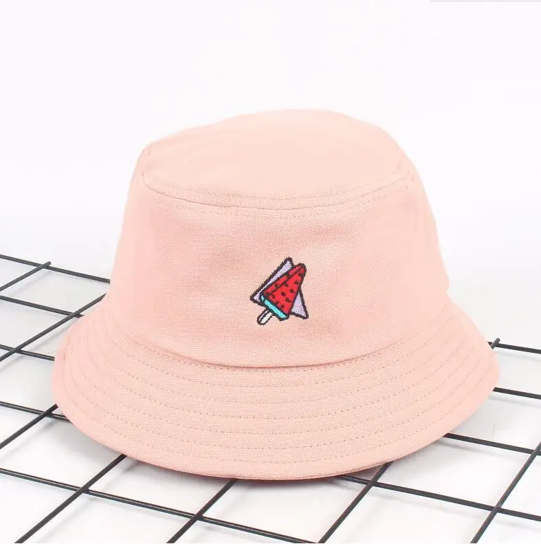 Новинка, корейская шляпа-ведро с арбузом для мужчин и женщин, модная шапка унисекс с вышивкой для рыбалки, шапка Bob, Панама, шляпа для девочек и мальчиков, шапка boonie - Цвет: pink