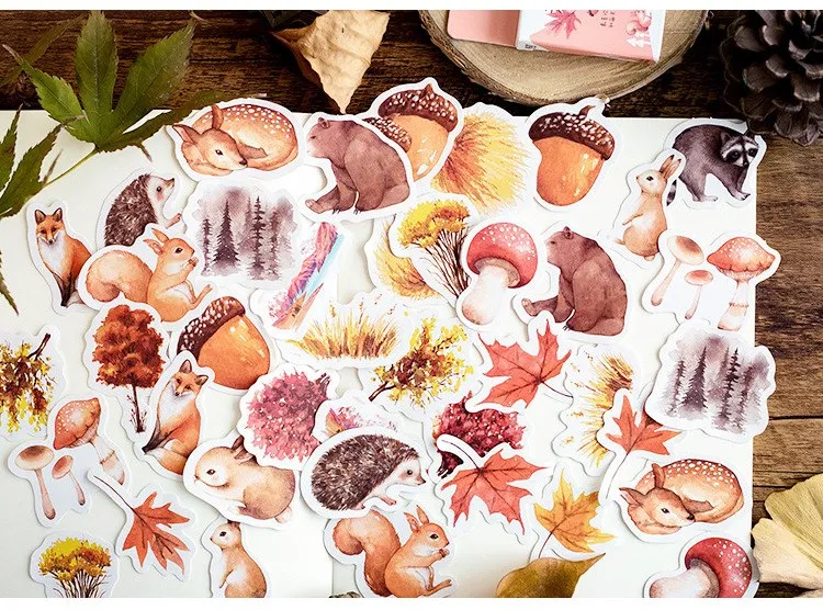 45pcs/box Autumn Day Forest Stickers Scrapbooking Stick Label Diary Album Journal Decoration Stickers Stationery Album Stickers