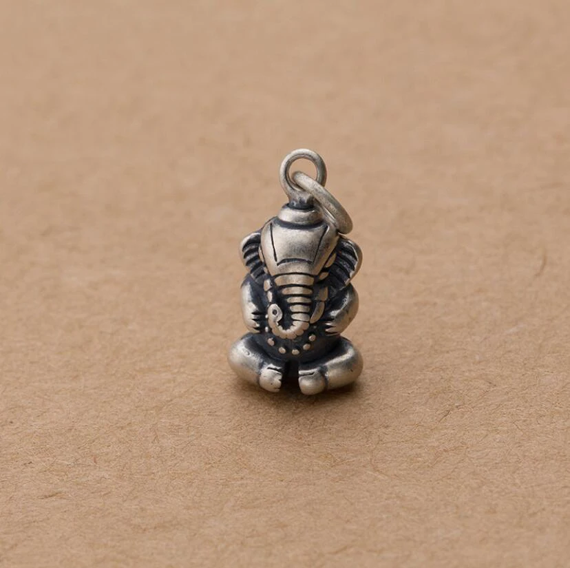 

925 Sterling Silver Lord Hindu Ganesha Prayer Dangle Charm Pendant DIY A2392
