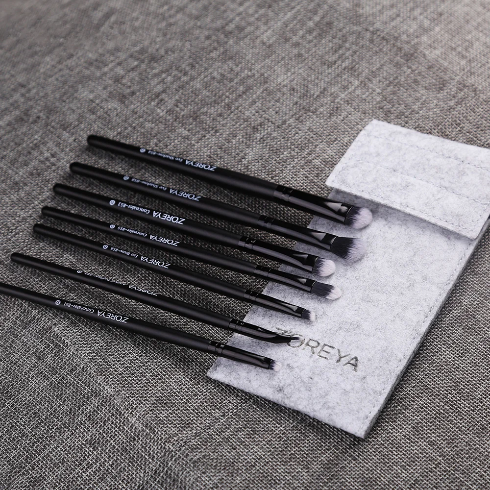 7 шт. черная классическая Кисть для макияжа глаз из искусственного волокна с деревянной ручкой с косметичкой, косметический набор инструментов