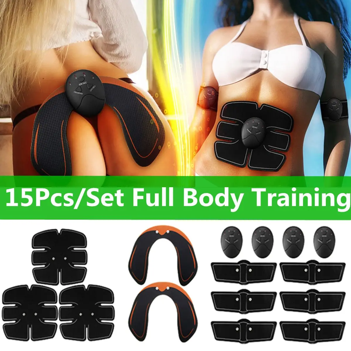 

15PCS/Set EMS Muscle Abdominal Trainer Smart Wireless Muscle ABS Hip Abdominal Muscle Stimulator Weight Loss Slimming Belt