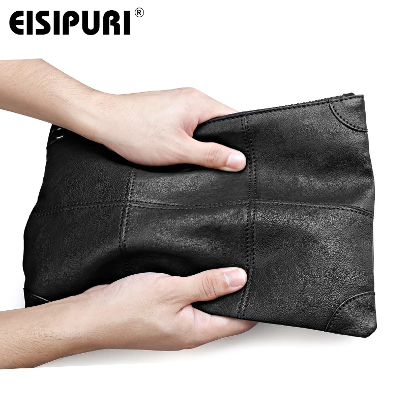 

EISIPURI MEN soft genuine leather handbag and purse fashion genuine cow leather men clutch bag high quality designer handbag