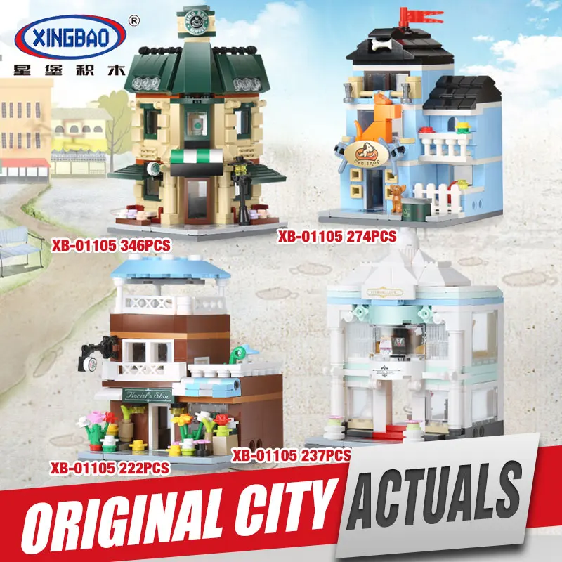 

XingBao 01105 Genuine 1079 Pcs The Coffee Shop Wedding Store Flower Shop Pet Shop Set 4 in 1 Building Blocks Bricks Toys Model