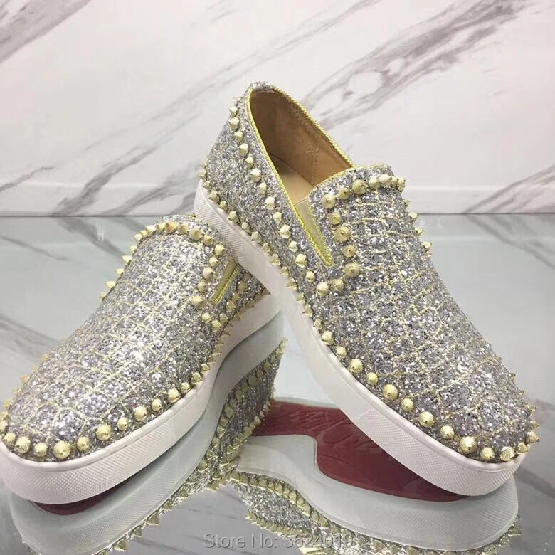 Un De Remaches Blingbling Círculo Andgz Calzado Zapatos Plata Hombres Cl Corte Bottom 2018 Espiral Mocasines Zapatillas Cuero Bajo Red 4wvgq0S