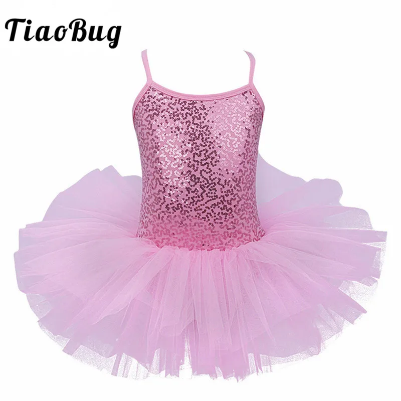 TiaoBug Children Sleeveless Ballerina Fairy Prom Party Costume Sequin Ballet Tutu Dress Girls Gymnastics Leotard Kids Dance Wear