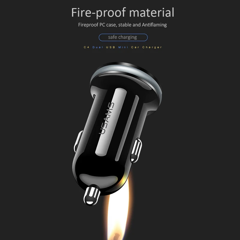 المزدوج USB شاحن سيارة ، USAMS 5 V/2.4A الهاتف المحمول شاحن آيفون X سامسونج s9 s8 Xiaomi البسيطة USB محول سيارة الهاتف شاحن