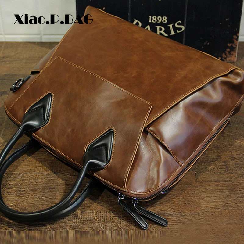 

Xiao.P Bag Retro Men's Briefcase Crazy Horse PU Leather 13 inches Laptop Handbag Business Men Messenger Bags