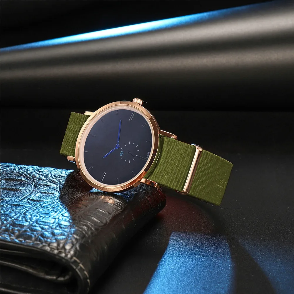 Women Fashion Nylon Cloth Band Analog Quartz Round Wrist Watch Watches